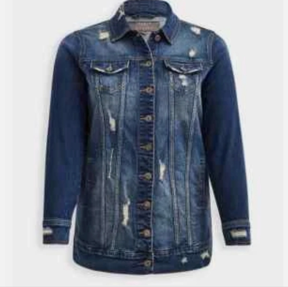 Torrid Blue Distressed Denim Long Line Jacket Size 1